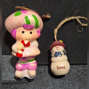 Vtg StrawberryShortcake Raspberry Tart American greetings&Ganz Snowman Ornaments